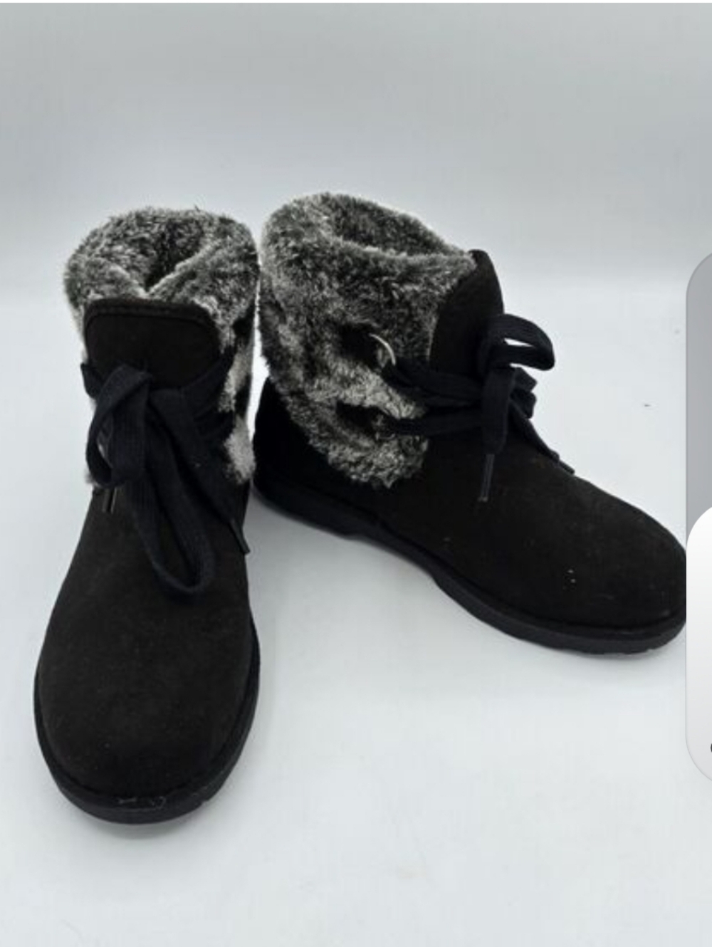Faux-Suede Black Ankle Booties with Gray Faux-Fur Cuff